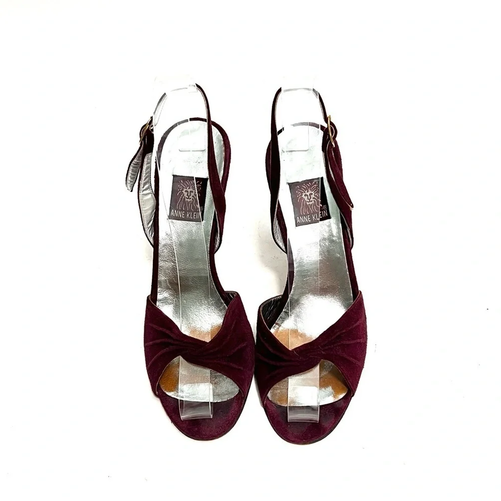 Vintage 1990s maroon suede twisted vamp formal slingback heels